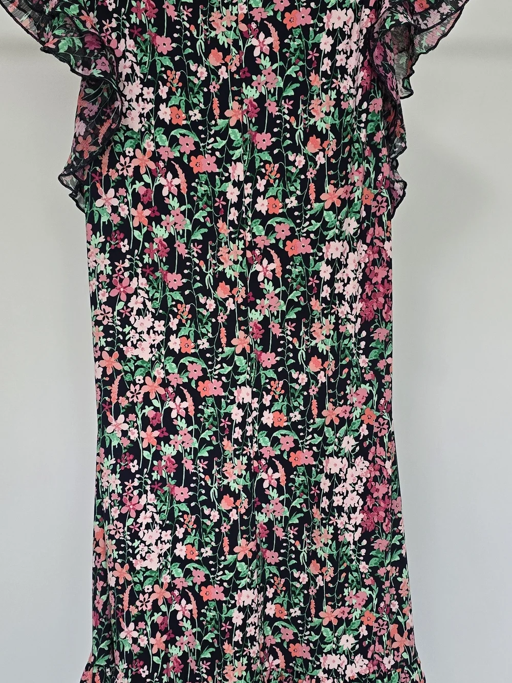 Tommy Hilfiger Black Floral Ruffle-Sleeve Womens Dress